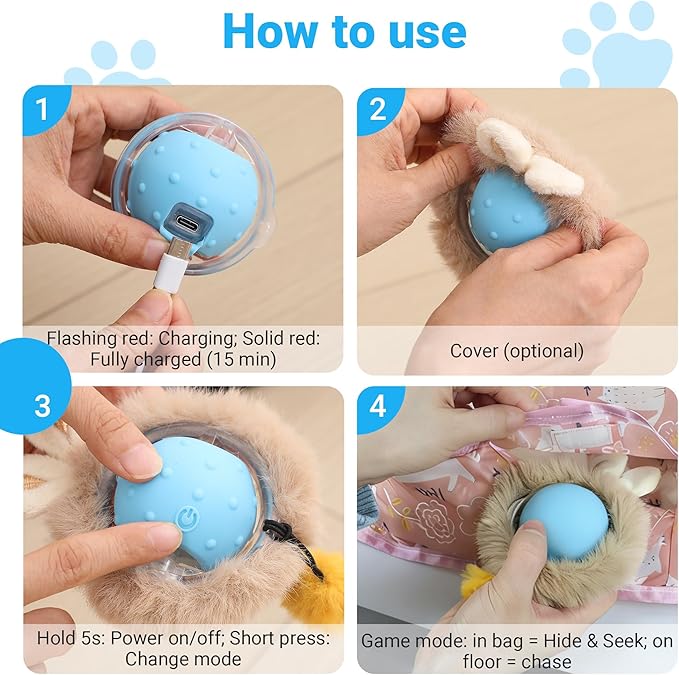 Interactive Cat Toys for Indoor Cats Fast Rolling Ball, Automatic Motion Activated Ball, Hide and Seek for Indoor Exercise Toys, Real Bird Squeaky for Kitten Exercise Kicker