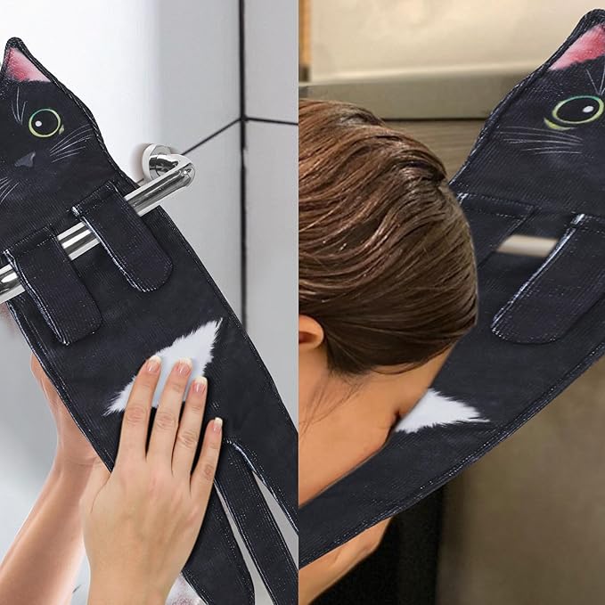 Funny Hand Towels for Bathroom Kitchen Decor - Cute Cat Hanging Hand Towel Kitchen Gadgets - Unique Housewarming Birthday Christmas Cat Lover Gift Ideas for Women Mom Lady Adults