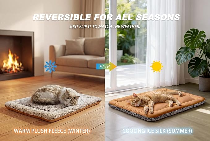 Cooling Cat Bed, Self Warming Cat Bed, Reversible Warm & Cooling Cat Bed, Winter Warm Cat Pad & Summer Cooling Cat Mat for Kittens & Small Dogs, Perfect for Crates, Beds & Sofas, Dark Brown, 18" x 24"
