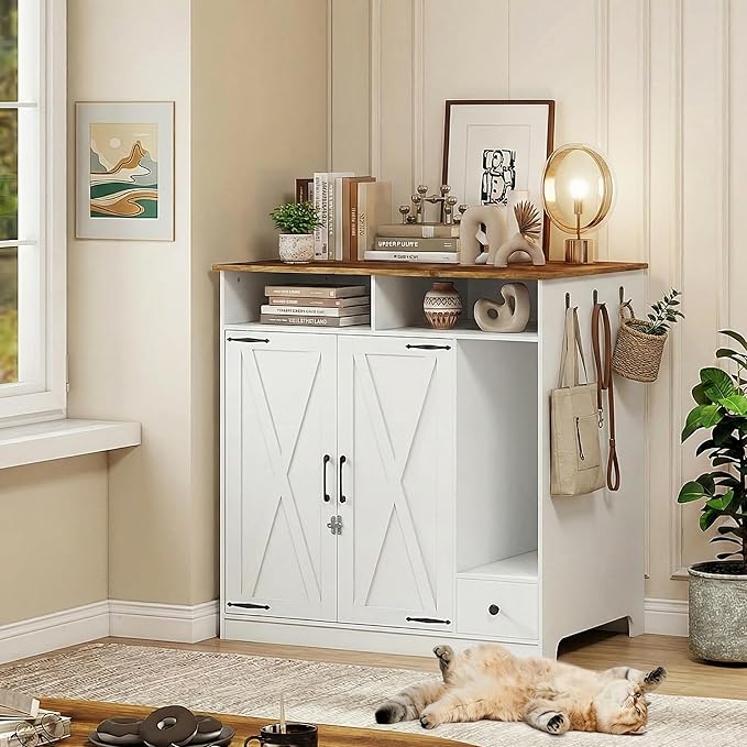 YUSING Large/Tall Cat Litter Enclosure, Litter Box Furniture Hidden, Cat Litter Box Enclosure Cabinet Large with Storage and Pull-Out Drawer for Self-Cleaning Litter Boxes