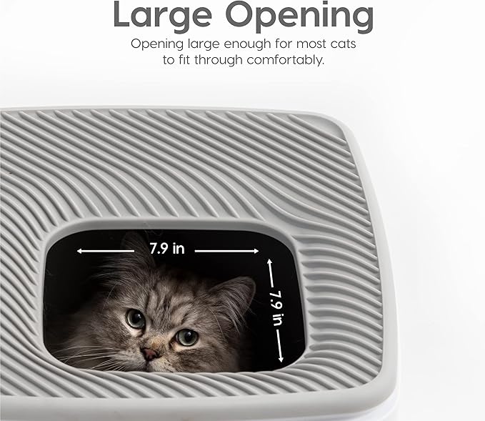 IRIS USA Cat Litter Box Top Entry with Scoop, Covered Dog Proof Litter Box Design, Enclosed Square Style Litterbox with Odor Control, Easy to Clean for Cats, Gray