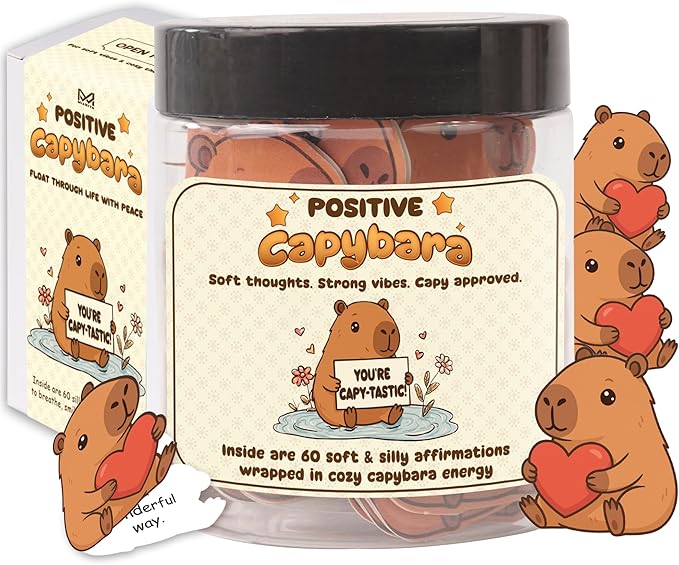 Miarita Positive Capybara Jar - 60 Affirmation Cards for Anxiety & Self Care, Capybara Gifts For Women, Teacher Appreciation Gifts For Women, Birthday Gift for College Friend