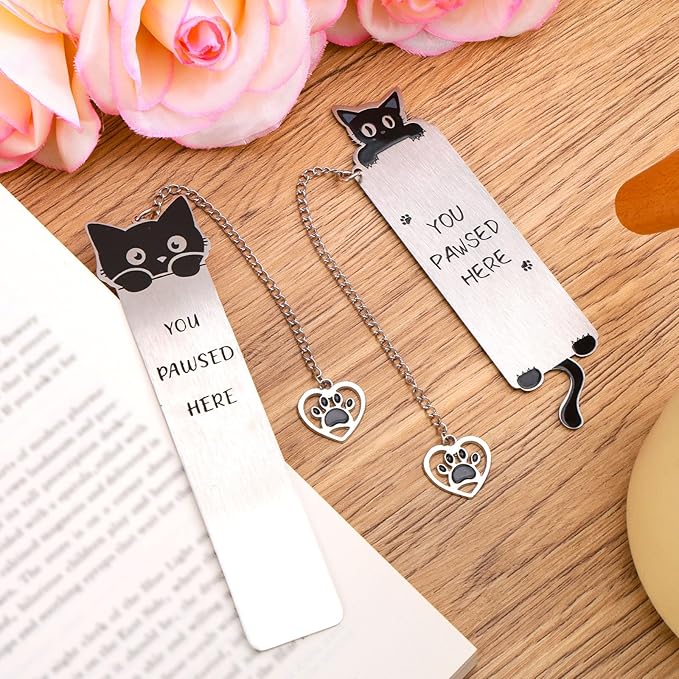 2pcs Cat Bookmarks for Women, Cute Bookmark Aesthetic Gifts Reading Accessories Funny Cat Lover Gifts for Book Lovers Teens Kids Boys & Girls