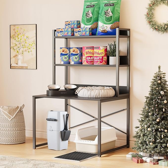 Large Self Cleaning Litter Box Table with Storage Shelf, Enclosed Hidden Cat Furniture for Large Litter Boxes, Space Saving Furniture for Cat Cage 53.5" H
