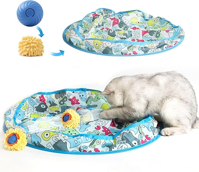 Interactive Cat Toys for Bored Indoor Adult Cats,Cat Toys & Kitten Toys for Indoor Cats,Fast Rolling Moving Ball in Play Mat,Hide and Seek Game for Exercise