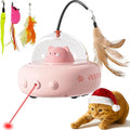hooroor 2-in-1 UFO Laser Cat Toy with Feather, Automatic Motion Smart Sensor Interactive Toy for Indoor Cats&Small Dogs, Rechargeable Obstacle-Avoidance Exercise Toy, Self-Play Pet Gift Pink Updated