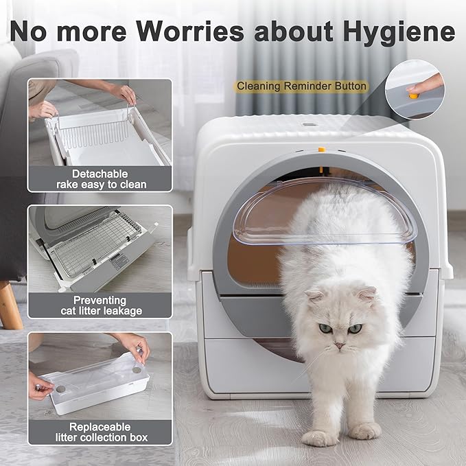 Self-Cleaning Cat Litter Box for Large and Multiple Cats,Semi-Automatic Cleaning Litter Box,Odor Control,Pull and Scoop,Lid Design,Easy to Clean,No semll,Large Capacity Kitty Litterbox