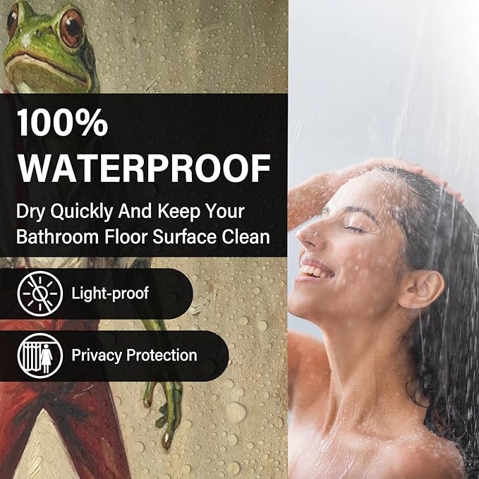 Funny Frog Shower Curtain for Bathroom,Vintage Danger Frog Meme Waterproof Polyester Shower Curtains,Retro Animal Cottagecore Art Bathroom Decor Accessories,72x72 Inch