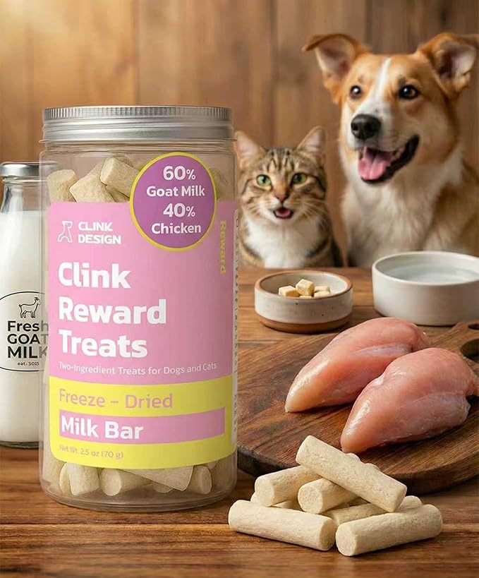 Clink Design Dog Training Treats, Training Treats for Dogs and Cats, Freeze Dried Goat Milk Snacks, 60% Goat Milk & 40% Chicken, 2.5oz