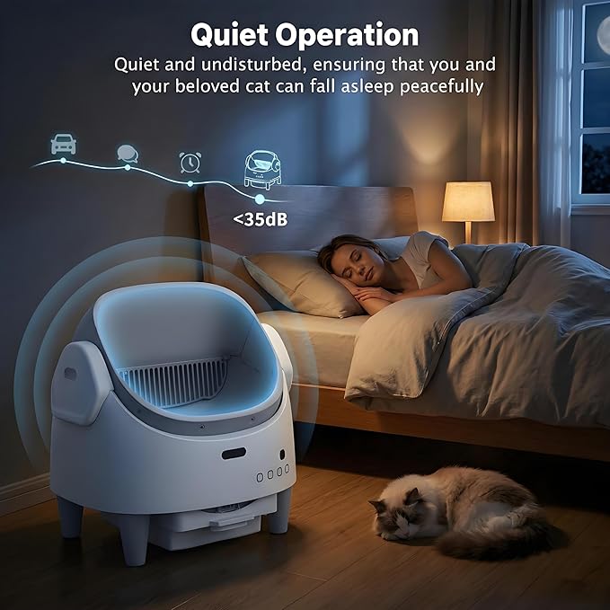 Automatic Cat Litter Box, Open-Top Self-Cleaning Litter Box with 15-Layer Safety Guard, Smart App Controlled Electric Litter Box, Adjustable Entry Height for Low Tracking & Odor Control