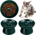 Tioncy 1 Pcs Raised Cat Slow Feeder Bowl Ceramic Elevated Cat Dog Food Bowl No Spill High Edge for Dry Wet Food and Water Easy to Clean, Dishwasher Safe (Dark Green)