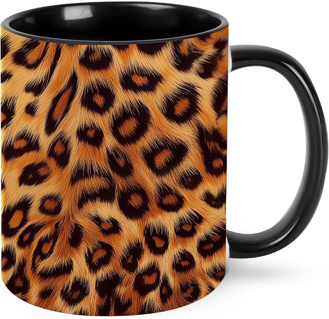 Leopard Print Cat Coffee Mug Funny Ceramic Tea Cup With Handle Dishwasher Microwave Safe for Women 11oz Porcelain Mugs