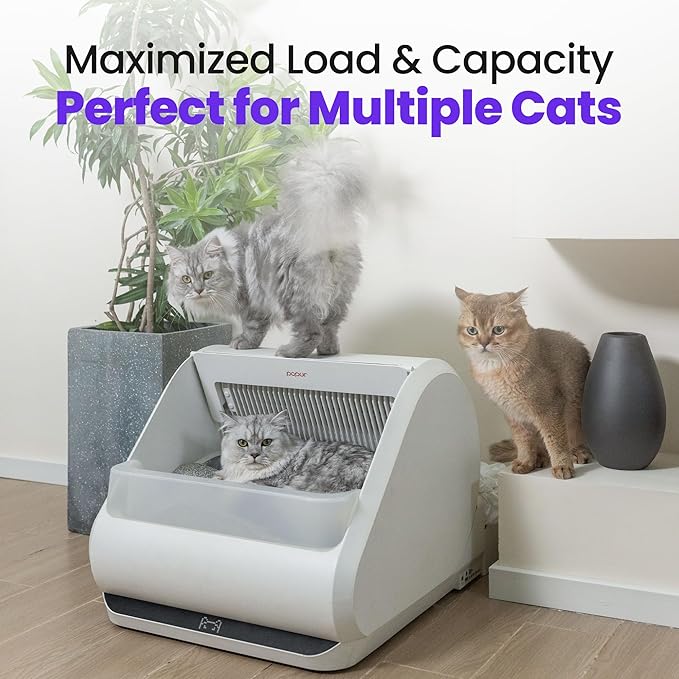 Popur X5 Automatic Cat Litter Box Self Cleaning Set with Extra Liner & 50PCS Trash Bags, 30-Day Capacity Safe Open Top Electric Robot Litter Box for Multiple Large Cats, 99% Leakproof& Smell-Proof