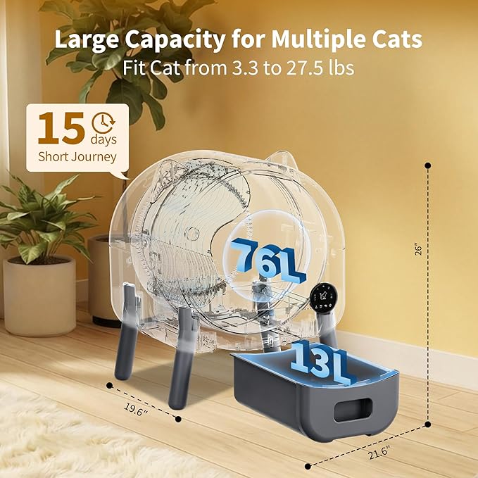 Self Cleaning Litter Box, Large Capacity Automatic Cat Litter Box Self Cleaning for Cats, Electric Cat Litters Box, App Control, Triple Safety Protection, 1 Roll Garbage Bags, for MultiCat Households