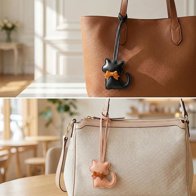 CZFSWT 3PCS Cat Bag Charm Set, Purse Charm, Leather Bag Charms Suitable for Handbags, Backpacks and Keys, Gift for Cat Lovers