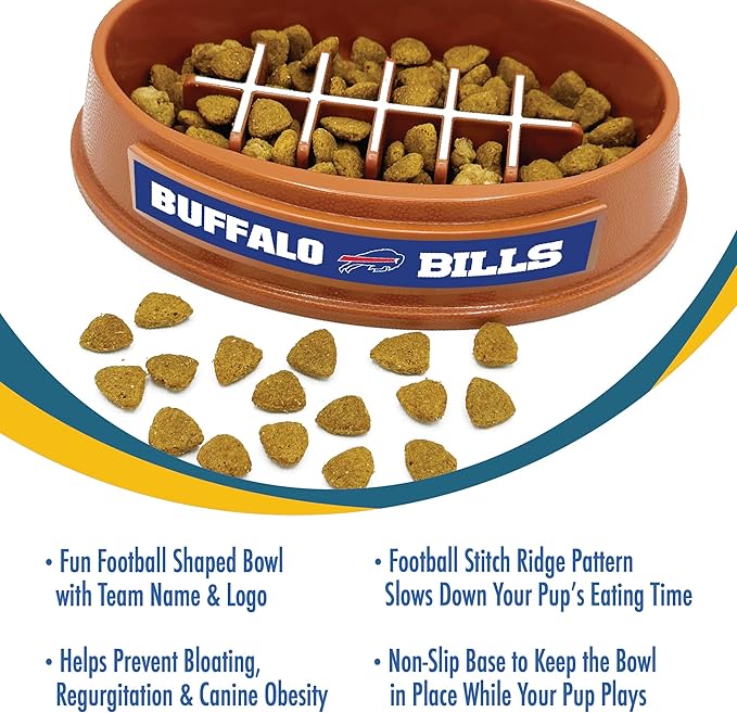 NFL Super-Bowl Buffalo Bills Slow Feeder Dog & Cat Bowl. Football Design for Healthy Digestion. Non-Slip for Large & Small Pets