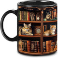 Book Lovers Gift - Bookshelf Gifts - Cat Book Mug - Bookish, Bookworm Gifts - Bookshelf Mug - Book Mug For Women, Reader, Librarian, Write - Birthday Gift Idea For Cat Lover, Owner Cat
