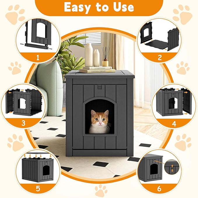 Cat Litter Box Enclosure, Multi-Functional Hidden Cat Litter Box Furniture & Cat Box Enclosure Cabinet with Side Table Design, Openable Front Door & Raised Floor, Easy to Clean & Assemble, Black