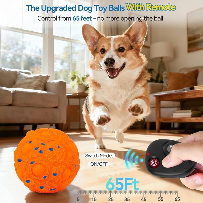 Newget Interactive Dog Toy Ball with Remote, 3 Modes Smart Moving Dog Balls with Touch Wake-Up, Automatic Bouncing/Rolling Chew-Resistant Ball for Medium & Large Dogs to Keep Busy, Indoor/Outdoor