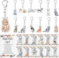 12 Set Cute Cat Keychain with Positive Cards and Bags Cats Animal Keychains Inspirational Gifts for Women Men Coworker Employee Stuff Team