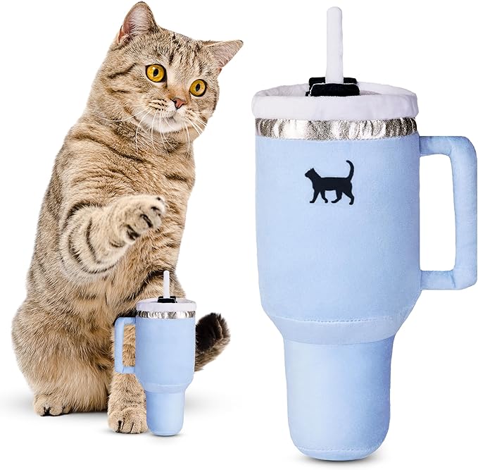 PUPROAR Kitty Cup Catnip Toy - Easter & Birthday Cat Gift Toy with Catnip & Crinkle, Funny Gift for Girl Indoor Kitten (Chambray Blue)