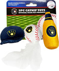 Best Plush CAT Toy - MLB Milwaukee Brewers Complete Set of 3 Piece Cat Toys Filled with Catnip. Incld: 1 Baseball Cap Cat Toy, 1 Baseball Cat Toy with Feathers & 1 Beer Bottle. Beautiful Team Logos