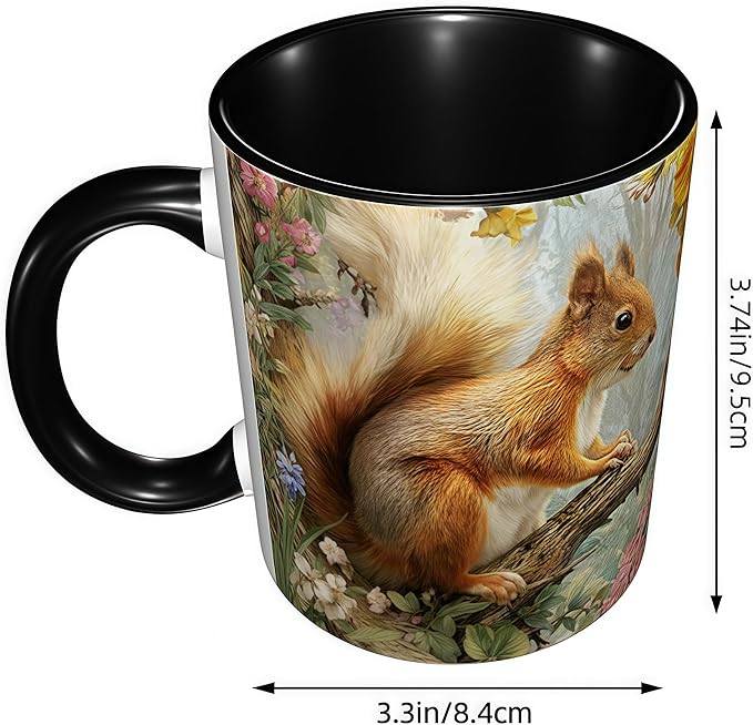 FyLybois Squirrel Coffee Mug Ceramic Coffee Cup with Handle Microwave Safe for Home or Office Gifts for Women and Men