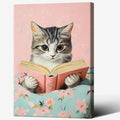 Vintage Cat In Bed Canvas Wall Art Funny Cute Cats Reading Books Poster Retro Pink Girls Room Pet Animal Aesthetic Prints Painting For Home Bedroom Kids Room Dorm Wall Decor 24x36in Framed
