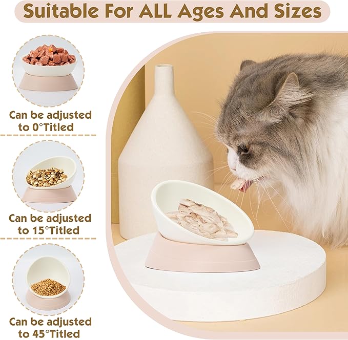 French Bulldog Food Bowl- Slanted Tilted Pug Food Water Bowl,Cat Bowl- Feeder for Frenchie/Shih Tzu/Flat Faced Small Dogs/Puppies/Cats (Lightpink, 4 Cup)
