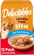 Delectables Lickable Treat Stew Wet Cat Treat with Real Tuna & Shrimp, Food Topper, Hydrating, Grain-Free, No Fillers, No By-Products, No Added Preservatives, 1.4oz Pouch, 12ct