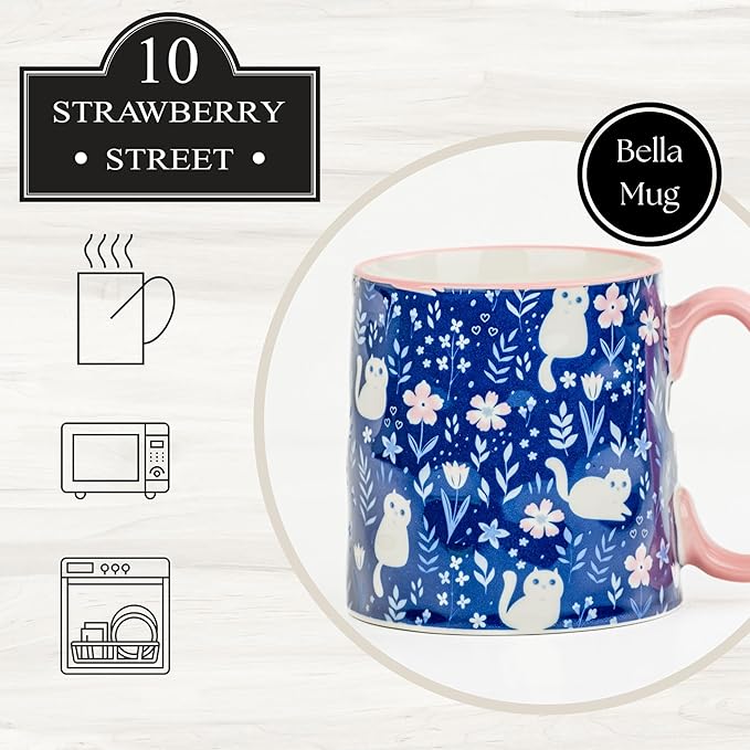 10 Strawberry Street Bella Mug, Curious Kitty, Set of 4