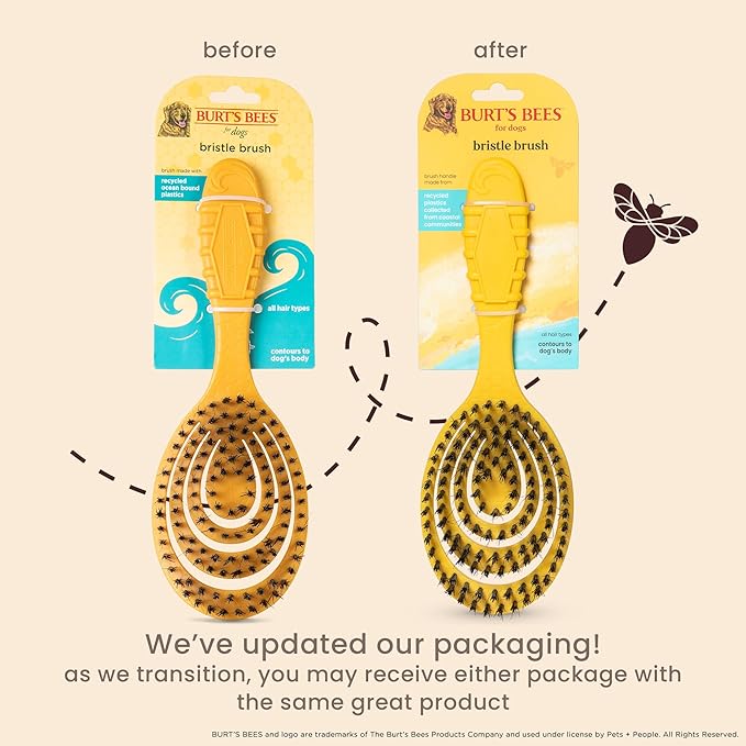Burt's Bees for Pets Bristle Brush with Natural Boars Hair & Nylon with Handle Made from Recycled Plastics Collected from Coastal Communities - Eco Friendly De-Shedding Dog Brush for Grooming