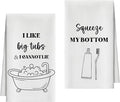 Bath Towels Set of 2, Funny Bathtub Brush Dish Towel for Bathroom Spa Kitchen, Squeeye My Bottom Decorative Hand Towels, Fast Drying Tea Towel, Housewarming Xmas Gifts for Women Mom -B36