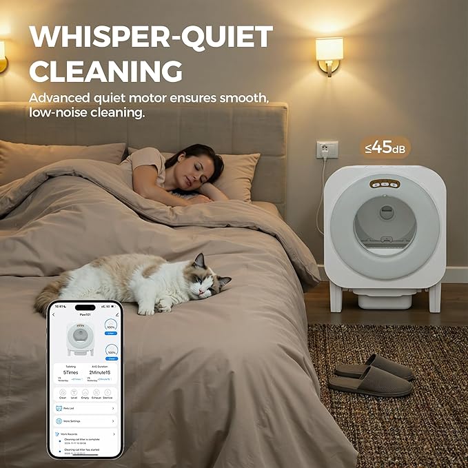 Automatic Cat Litter Box, 68L Self Cleaning Litter Box with APP Control, Dual Safety Protection and Odor Removal for Multiple Cats, White