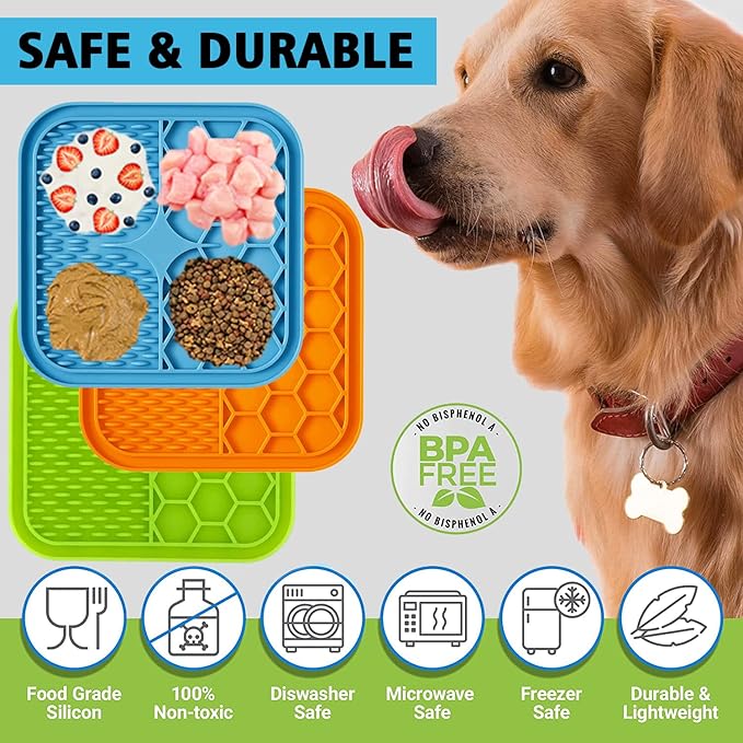 Lick Mat for Dogs, Dog Lick Mat with Suction Cups for Anxiety, Peanut Butter Dog Licking Mat Slow Feeder Dispensing Treater Lick Pad for Dogs Cats Grooming Bathing and Training (Small Green)