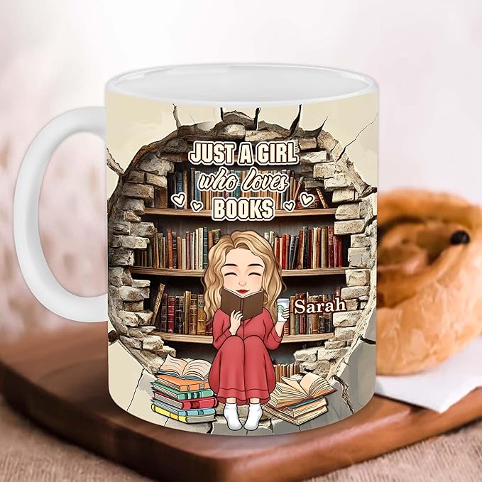 Personalized Book Lover Gifts - Book Lovers Gift For Bookworm, Readers, Librarians, Bookish - Library Bookshelf Mug With Custom Name - Bookish Gift For Friends, Women, Her