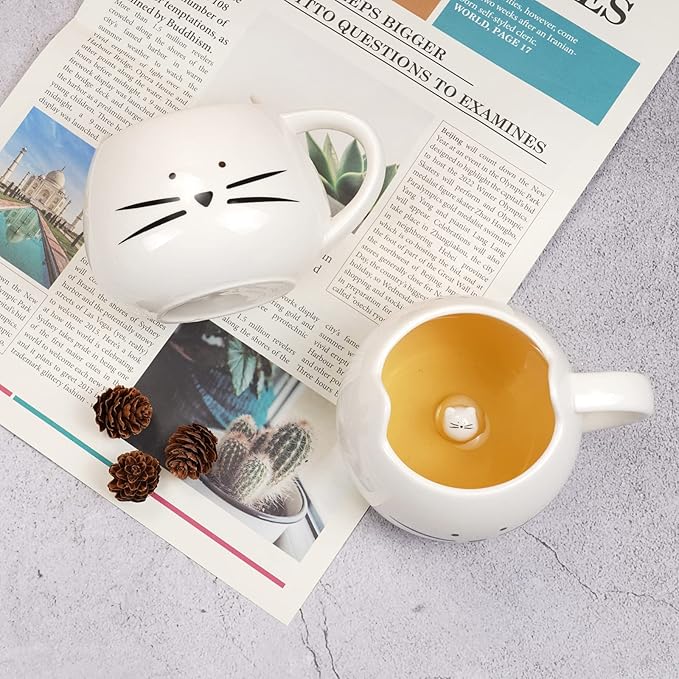 Koolkatkoo Cute Cat Coffee Mug for Cat Lovers Women Girls Ceramic Kitty Water Mugs 12 oz Small Cup White