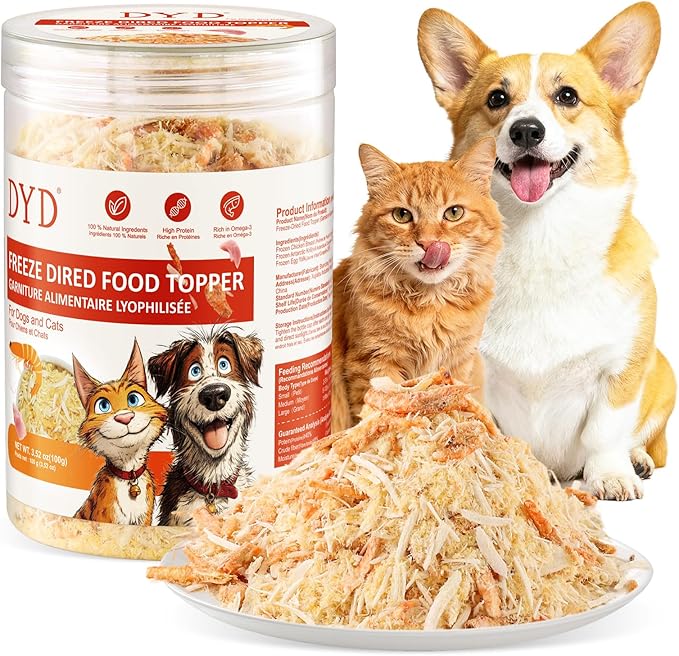 3.5 OZ Raw Antarctic Krill Freeze Dried Egg Yolk Chicken Cat & Dog Food Toppers High Protein Food Toppers Skin & Coat Support 100g