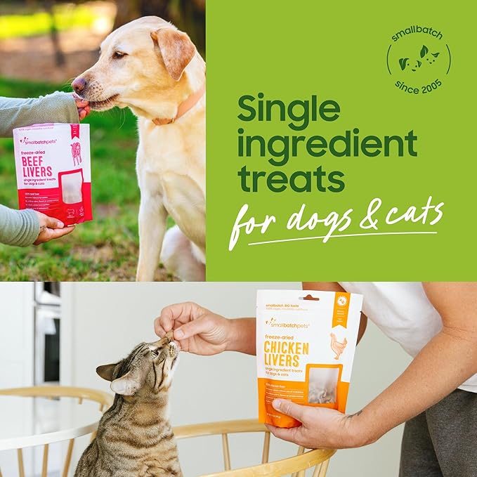 smallbatch Pets Premium Freeze-Dried Pork Heart Treats for Dogs and Cats, 3.5 oz, Made and Sourced in The USA, Single Ingredient, Humanely Raised Meat, No Preservatives or Anything Artificial