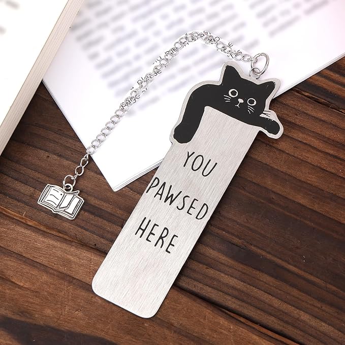 Cute Cat Bookmark, Zinc Alloy Kitten Paw Print Bookmarks Reading Gifts for Cat Lovers Funny Black Kitten Book Marks Animal Bookmark Gifts Book Accessories for Reading (Style E)