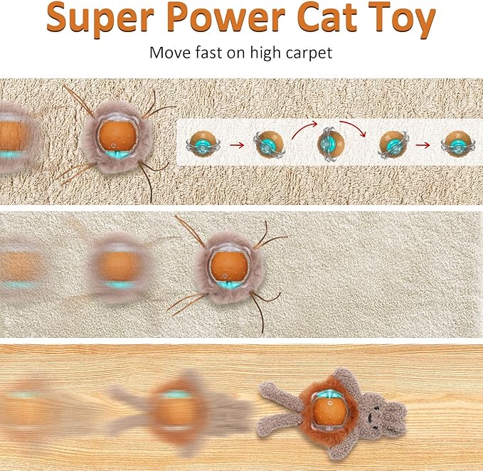 Interactive Cat Toys for Indoor Cats,Fast Moving Ball with Rabbit Cover,Bird Chirping Toy for Bored Indoor Adult Cats,Automatic Kitten Toys,Smart Self Play Ball,Motion Activated, Rechargeable