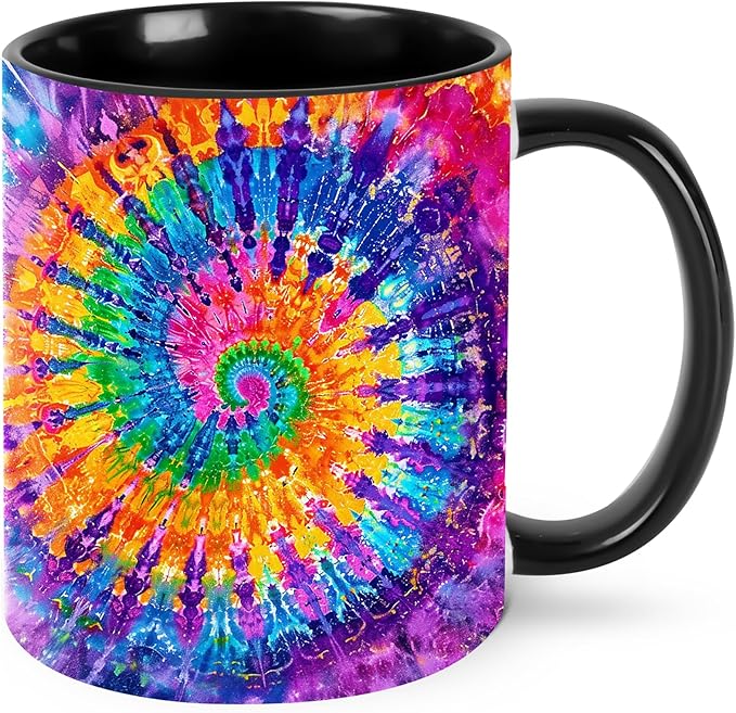 Tie Dye Coffee Mug 11oz Ceramic Tea Cup With Handle Funny Porcelain Mugs for Women Dishwasher Microwave Safe