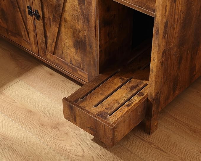 Large Cat Litter Box Enclosure with Litter Collector,Cat Litter Enclosure for Self-Cleaning Litter Boxes,Adjustable Shelf for Dog Proof,Outlet,Wooden Cat Washroom Cabinet,Brown Rustic