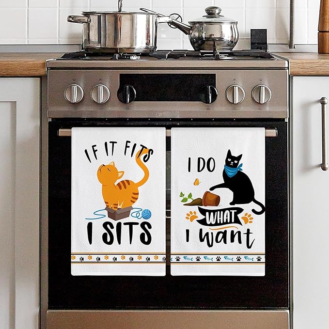 pinata Cat Lover Gifts for Women, Cat Kitchen Towels Set of 4, Cute Funny Housewarming Dish Hand Towels for Home Kitchen Decor