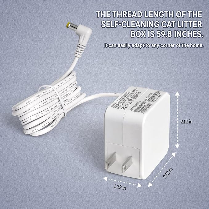 SUW Charger Accessory Parts for Self Cleaning Robot Box, 12V Cat Litter Box Power Adapter White [Suitable for Automatic Litter Box Numbered B0001-B9999]