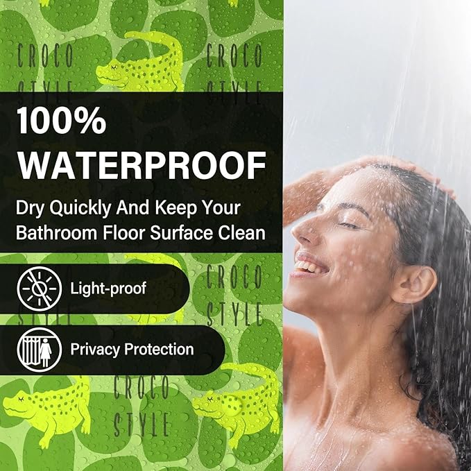 Cartoon Crocodile Shower Curtain,Green Cute Wild Animals Shower Curtains,Funny Waterproof Polyester Crocodile Bathroom Decor Accessories,72x72 in