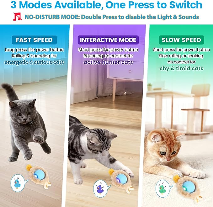 Interactive Cat Toys, Automatic Cat Play Hunting Mat Toy, Motion Activated Fast Moving Ball Hide and Seek for Indoor Enrichment Exercise, Animal Squeaky, 28 Inch Mat, 3 Tails