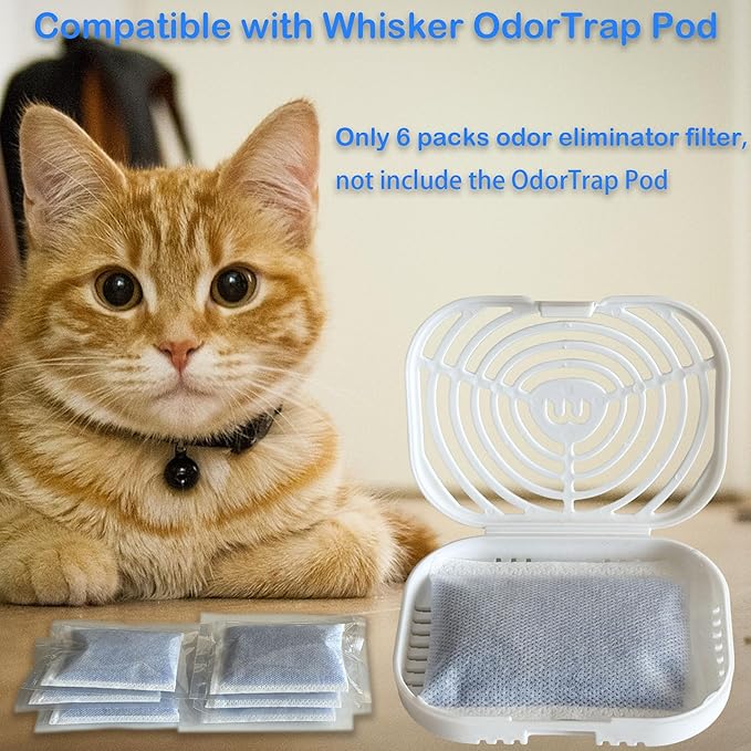 6 Pack Refills for Whisker OdorTrap Pod, Compatible with Litter-Robot and Traditional Litter Boxes