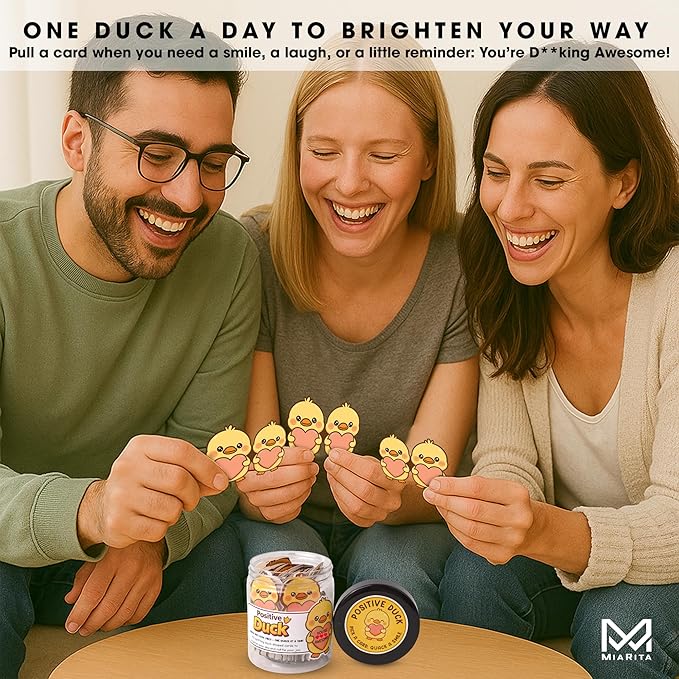 Miarita Positive Duck Jar – 60 Funny Emotional Uplifting Support Affirmation Cards, Fun Valentine’s Day Gifts for Her Women, White Elephant Gift For Women Men, Stress Relief Gifts, Duck Gifts,