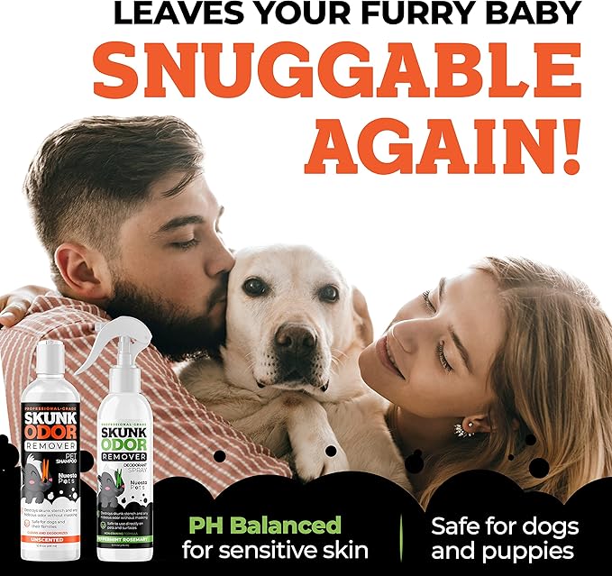 Pets Skunk Odor Remover System w/Activated Charcoal | Ultimate Dual-Action System for Dogs & Cats | Skunk Shampoo & Spray Smell Eliminator | Vet-Approved Cleansing for Dogs, Cats & Home